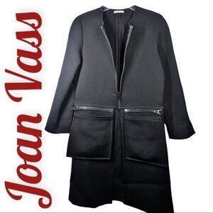 JOAN VASS Ultra Modern‎ Minimalist Longline Black Wool Coat, Size 12